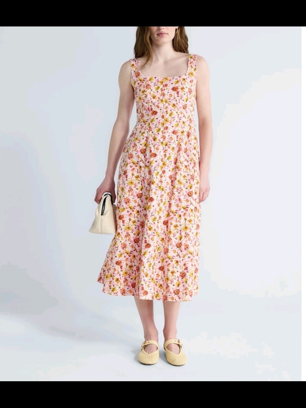 Free Assembly NWT Floral Cotton Square Neck Midi Dress - Choose Size S or XS